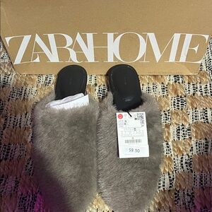 Zara Gray Furry Mules